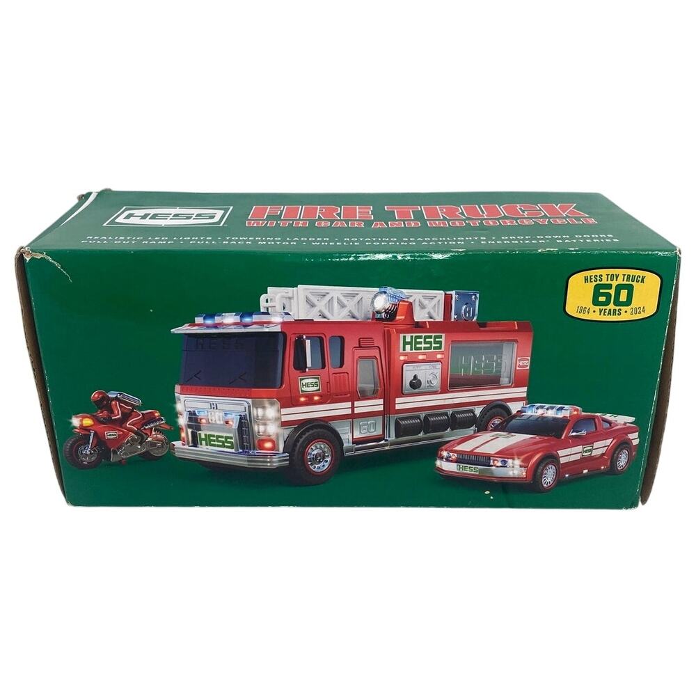 2024 HESS Toy Fire Truck 60th Anniversary Car Motorcycle Model T0928 OPEN BOX